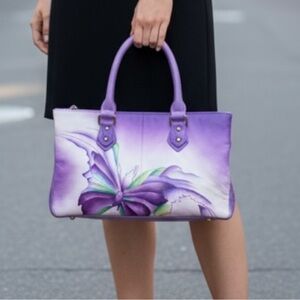Artsy Boho Chic Festival Handpainted Leather Sukriti Bag
Purple + Butterfly